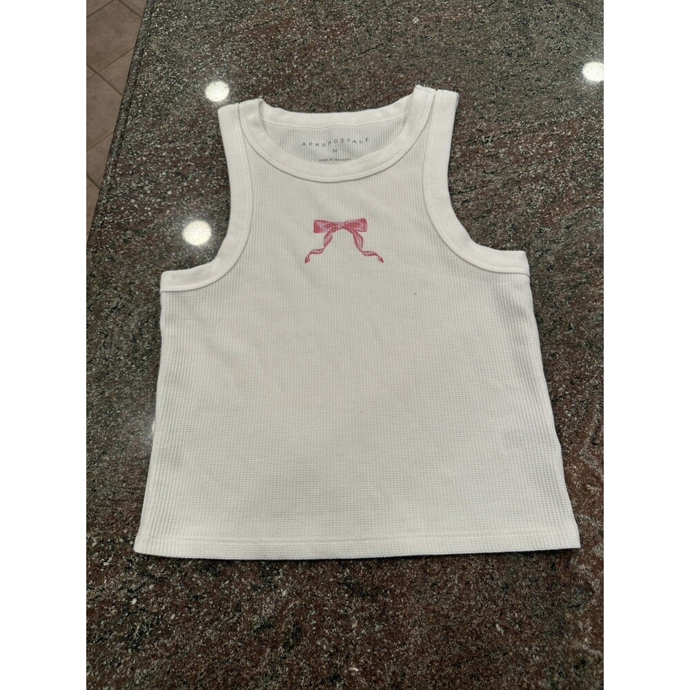 Aeropostale‎  Pink Bow Cami Women’s S  white  tretch Tank Top cropped - Picture 5 of 7